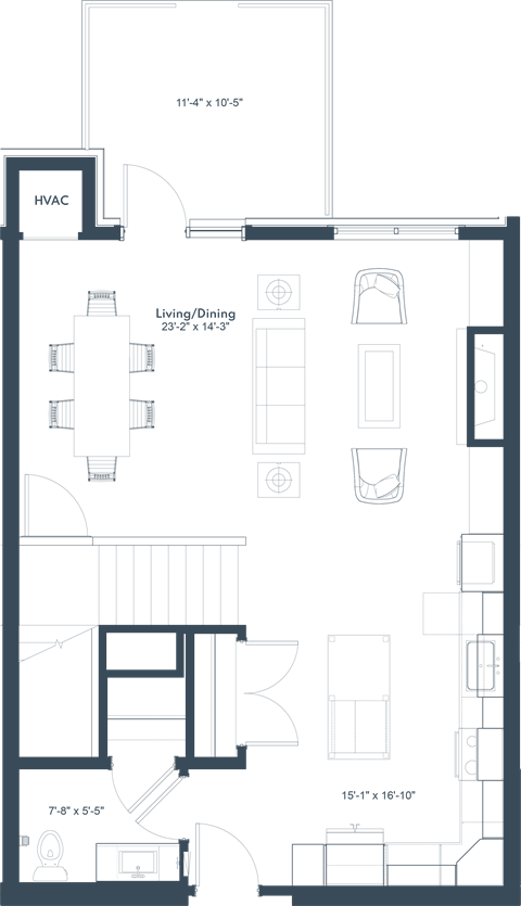 Floor plan for 2 beds, 2.5 baths, 1644 sqft